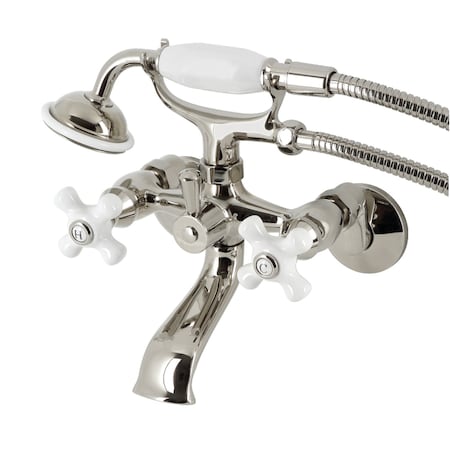 Kingston Brass Tub Wall Mount Clawfoot Tub Faucet with Hand Shower, Polished Nickel KS265PXPN